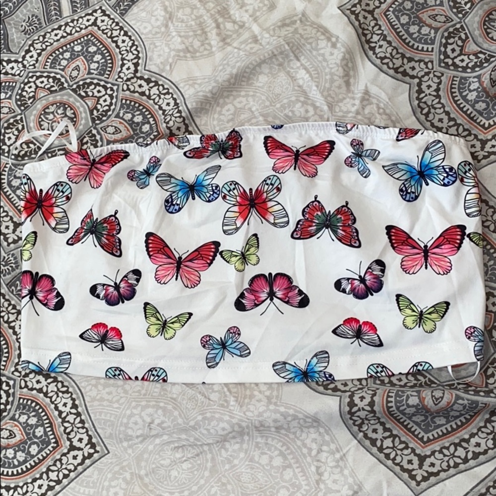 Butterfly print tube Top
